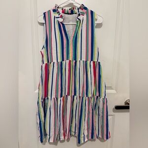 Duffield Lane | Pink and Green Tiered Sundress | Size Medium